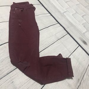 Rue21 Distressed Maroon Skinny Jeans